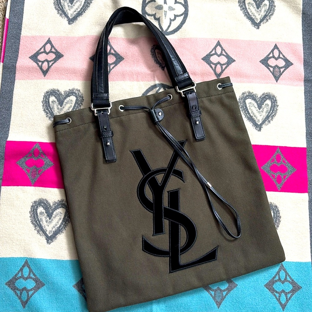YvesSaintLaurent green tote bag